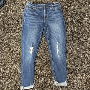 a.n.a Dark Blue Distressed Skinny Jeans